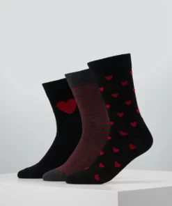 Pier One Uomo VALENTINES 3 PACK - Calze - Black/dark Red