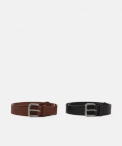 Pier One UNISEX 2 PACK - Cintura - Cognac/black