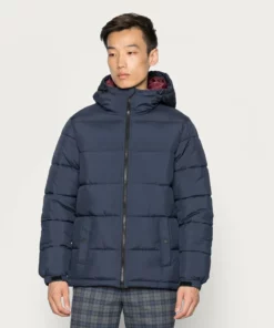 Pier One Uomo BASIC PUFFER JACKET WITH CONTRAST HOOD - Giacca Invernale - Dark Blue/bordeaux