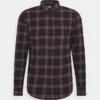 Pier One Uomo Camicia - Mottled Dark Grey / Bordeaux