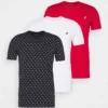 Pier One Uomo 3 PACK - T-shirt Con Stampa - White/dark Blue/red