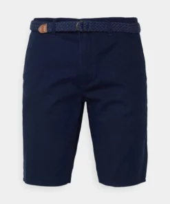 Pier One Uomo CHINOS WITH BELT - Shorts - Dark Blue