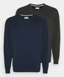 Pier One Uomo 2 PACK - Maglione - Dark Blue/mottled Dark Grey