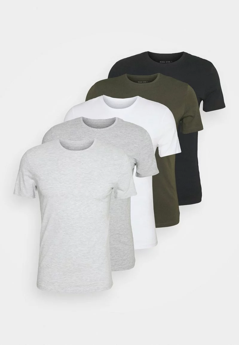 Pier One Uomo 5 PACK - T-shirt Basic - Black/white/light Grey 10 Pier One Uomo 5 PACK - T-shirt Basic - Black/white/light Grey - immagine 8