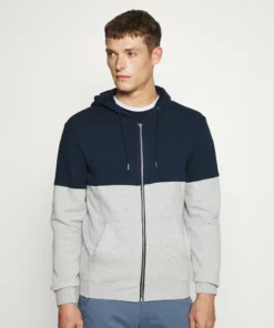 Pier One Uomo Felpa Con Zip - Mottled Grey/dark Blue