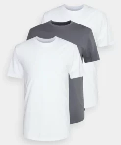 Pier One Uomo 3 PACK - T-shirt Basic - White/dark Grey